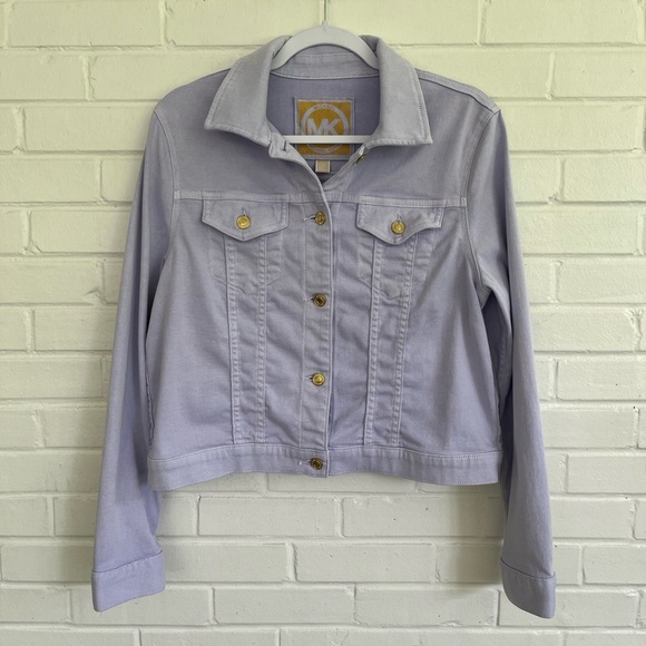 Michael Kors Periwinkle Long Sleeve Cropped Stretch Denim Jacket, SZ L EUC - Picture 1 of 5